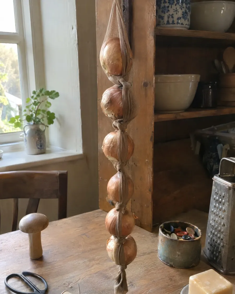 Hang onions in old tights